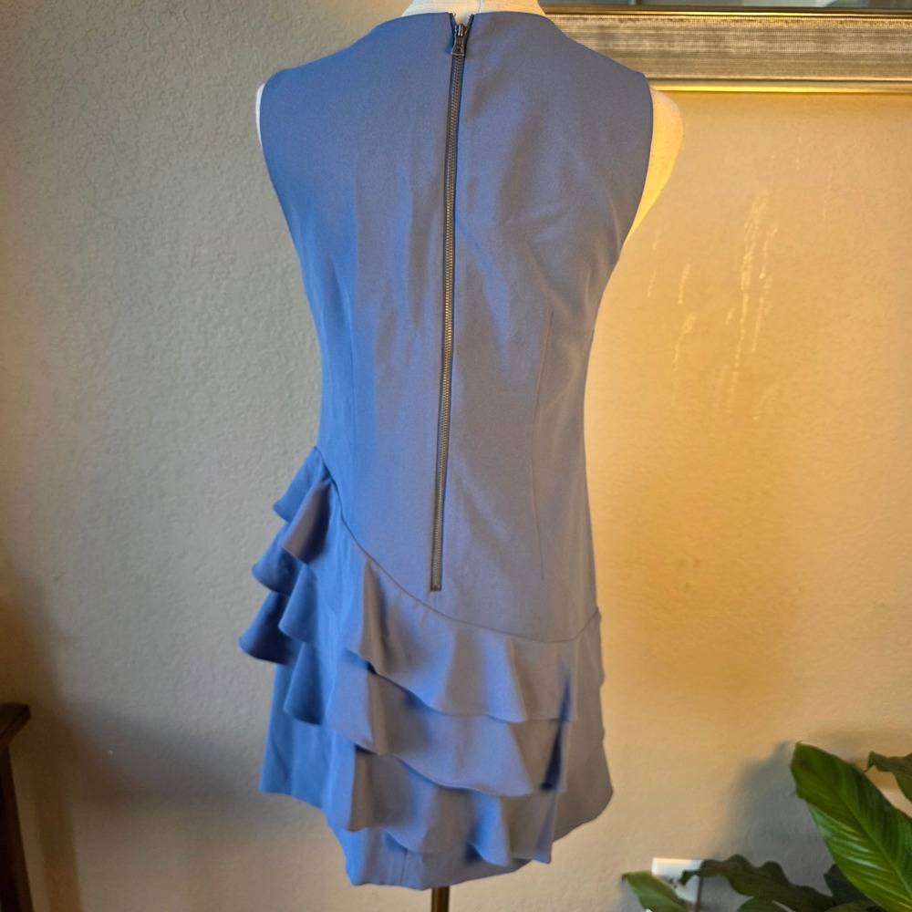 Alice + Olivia Women's Blue Sleeveless Asymmetric Ruffle Mini Dress Sz 2 - Picture 5 of 7